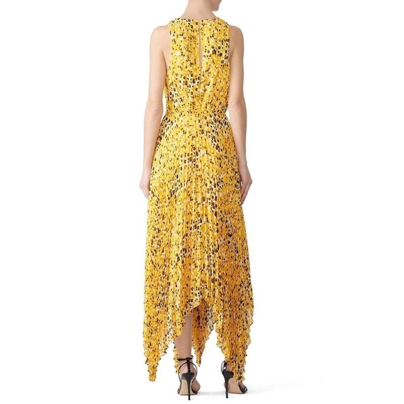 Derek Lam 10 Crosby Yellow Pleated Animal Print Sleeveless V-Neck Maxi Dress 4 - Picture 2 of 8